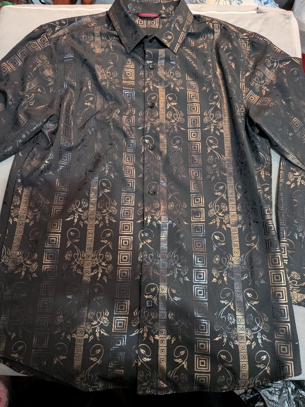Black and Bronze/Golden Button-down Dress Shirt